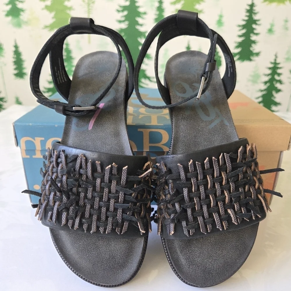 OTBT Voyage Sandals Womens Black Ankle Strap Leather Footbed